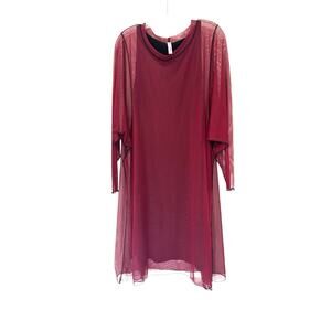 Cynthia‎ Ashby Dress Burgundy Mesh Long Sleeve Stretch Layered Lagenlook Large